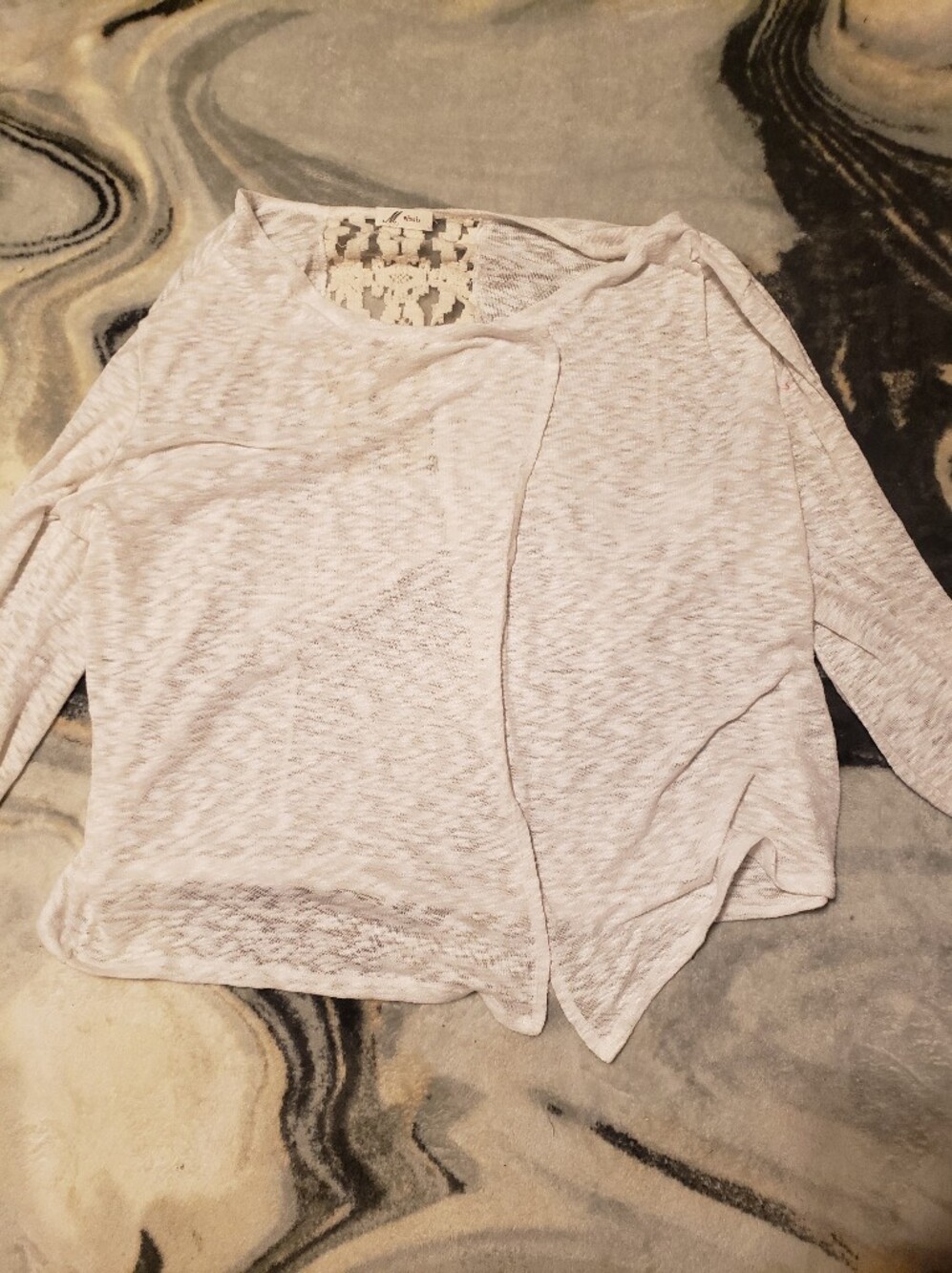 M Fasis White Lace-Back Women's Long Sleeve Cardigan Sweater XL